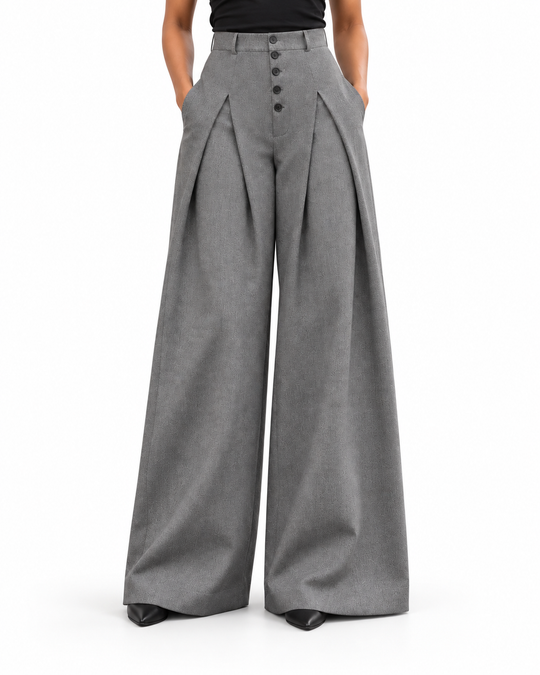 Wide-leg Broek met Zichtbare Knopenrij