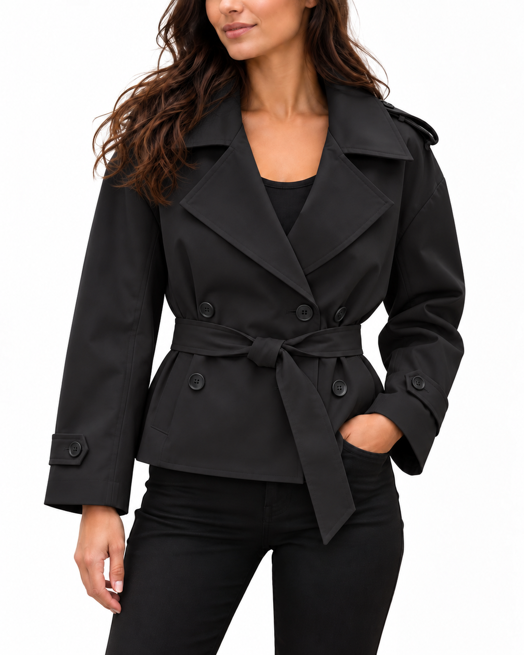 Korte trenchcoat met strikceintuur