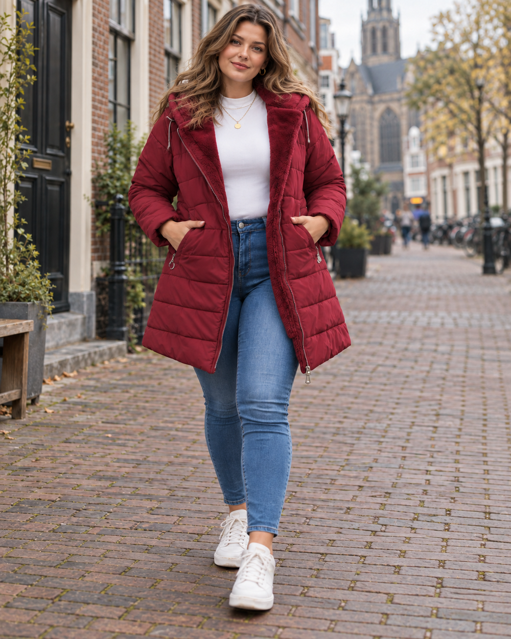 Gewatteerde Winterjas met Faux Fur Capuchon