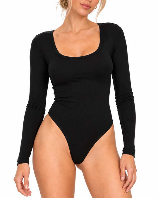 Geribbelde Bodysuit met Ronde Hals