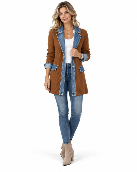 Getextureerd Jasje met Denim Contrastdetails