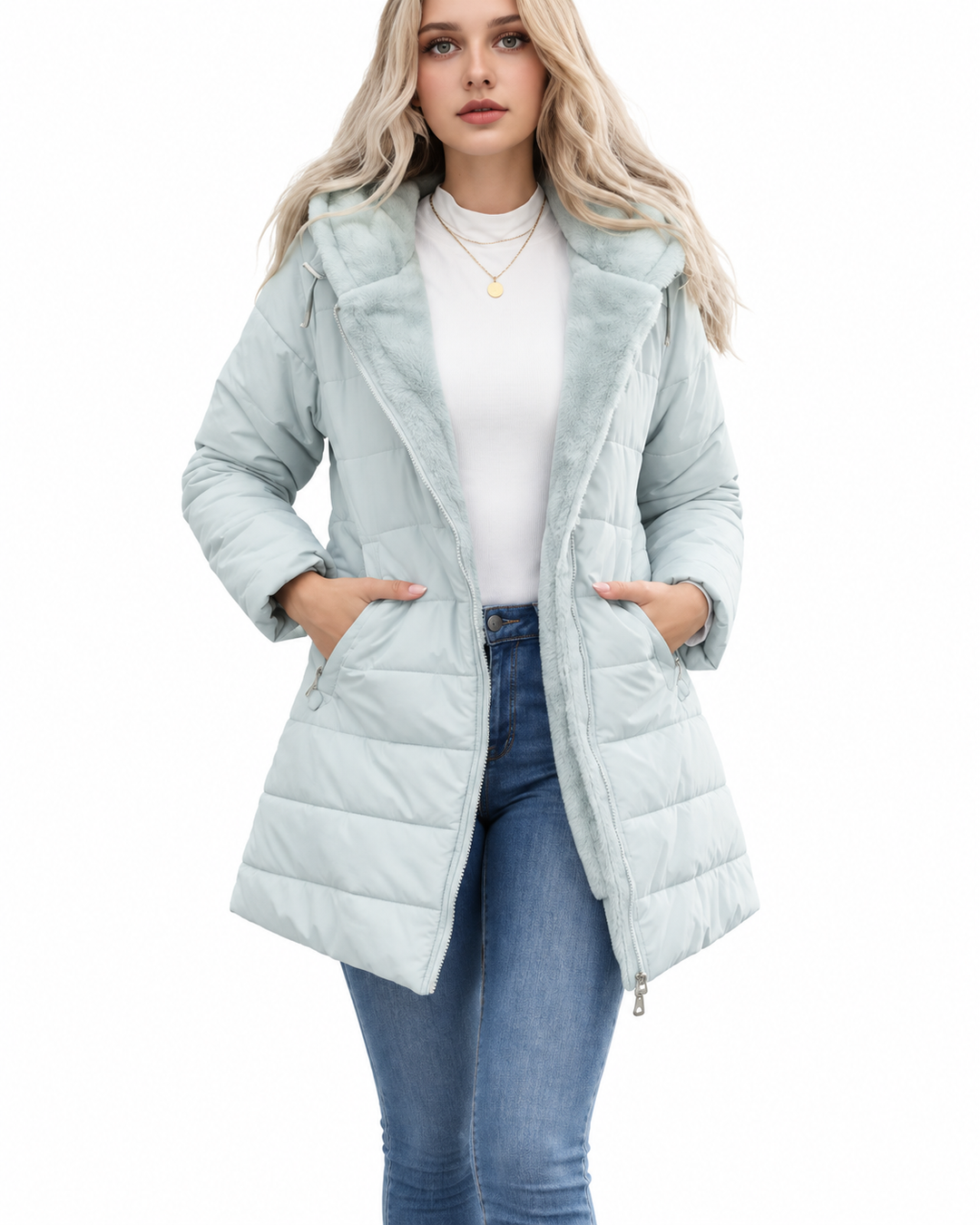 Gewatteerde Winterjas met Faux Fur Capuchon