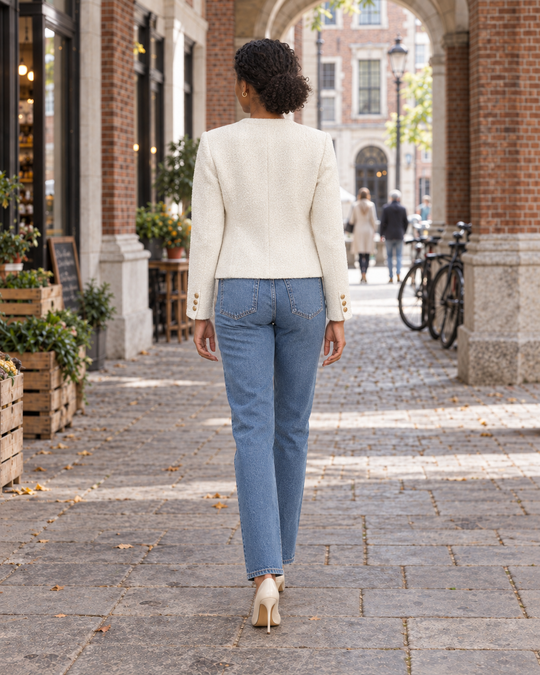 Getextureerd Boucléjasje met Gouden Knopen