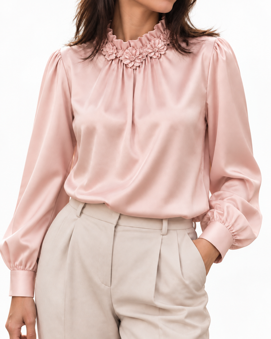Satijnen Blouse met Bloemenkraag