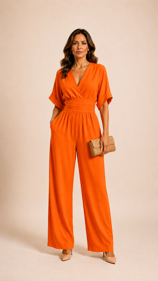 Elegante effen diepe V-hals jumpsuit