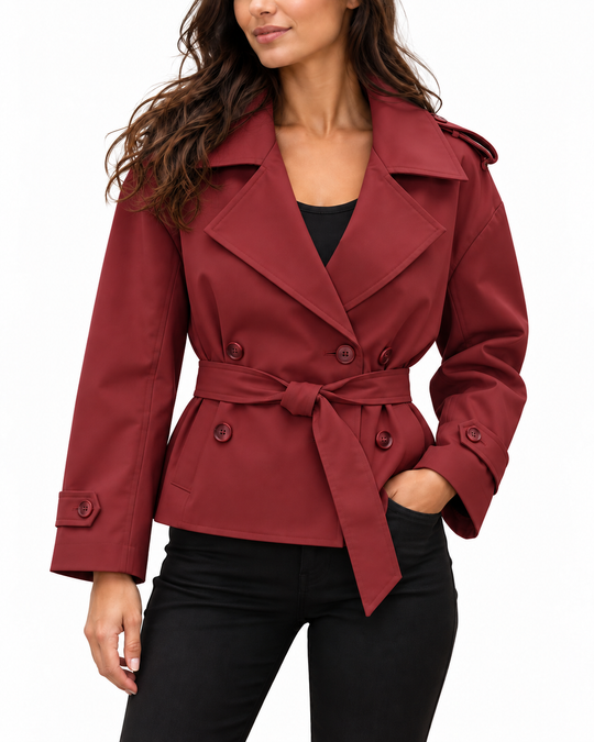Korte trenchcoat met strikceintuur