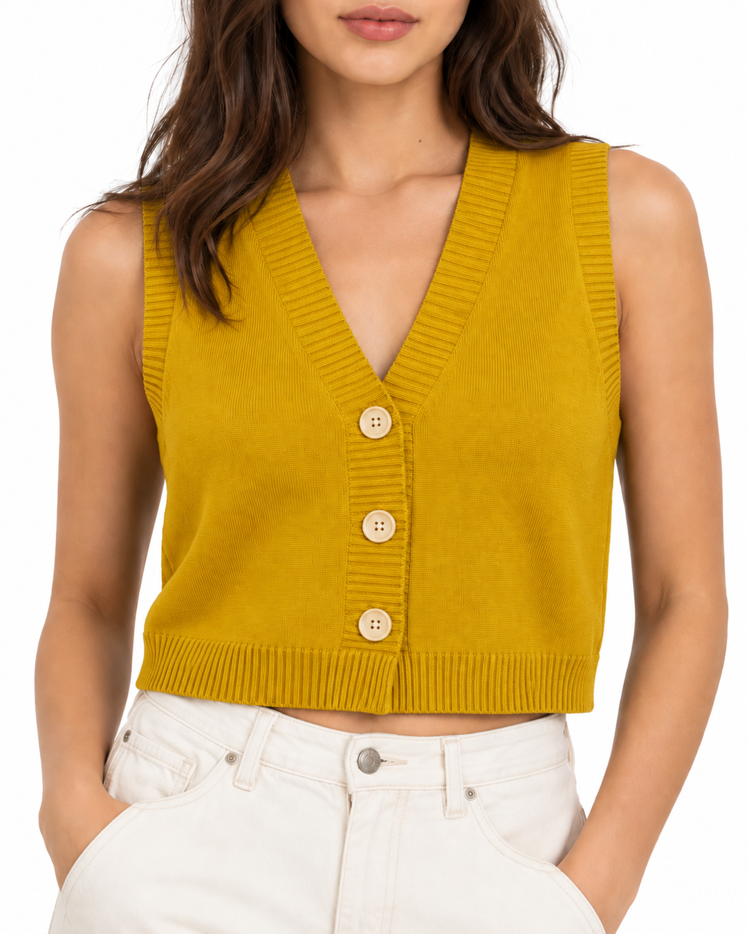 Kort gebreid gilet met knopen