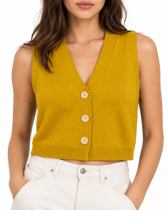 Kort gebreid gilet met knopen