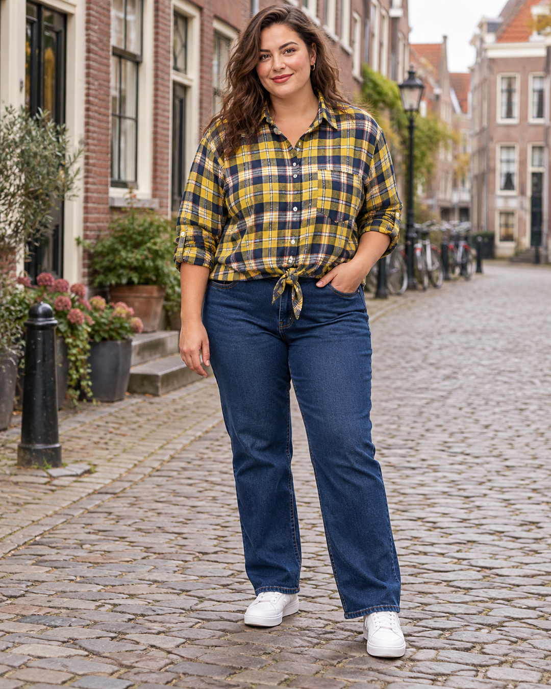 Geruit flanellen overhemd met borstzak