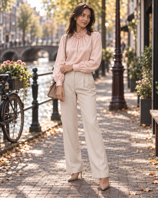 Satijnen Blouse met Bloemenkraag