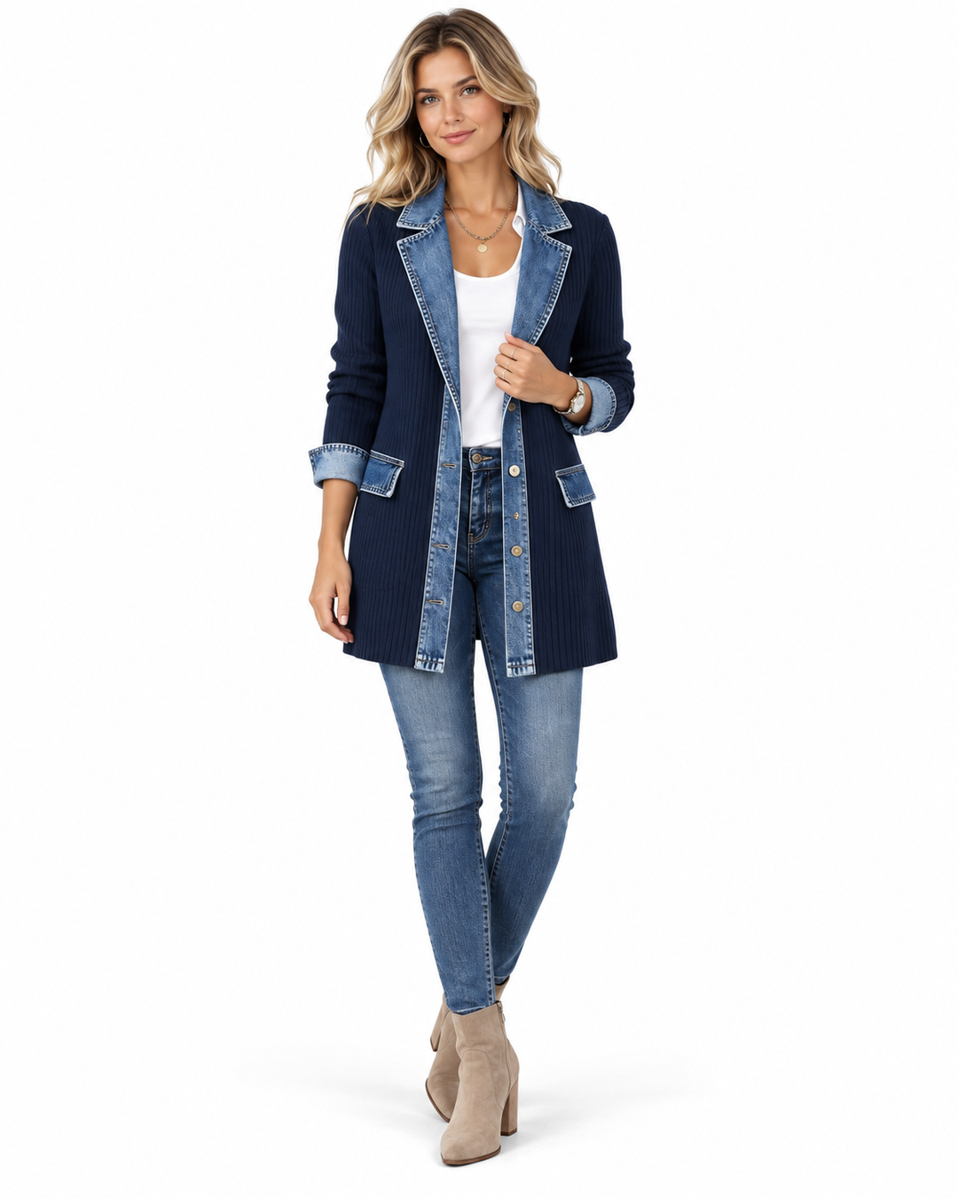 Getextureerd Jasje met Denim Contrastdetails