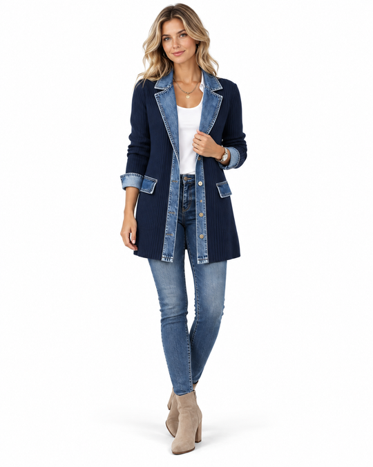 Getextureerd Jasje met Denim Contrastdetails