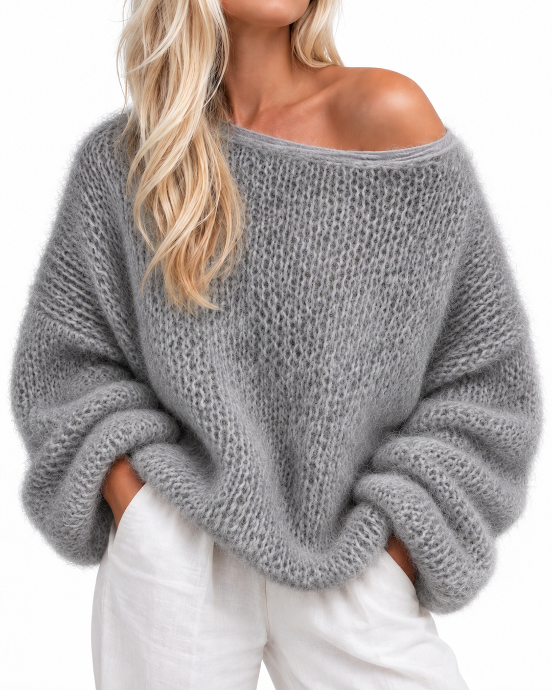 Oversized off-shoulder trui
