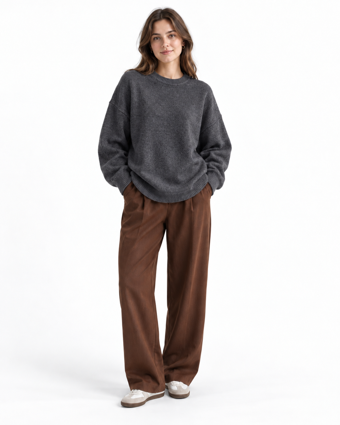 Oversized Gebreide Trui met Ronde Hals
