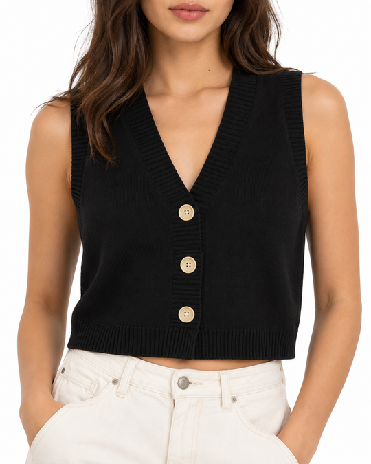 Kort gebreid gilet met knopen