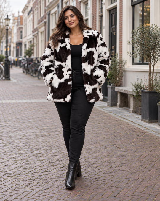 Faux Fur Jas met Koeienprint