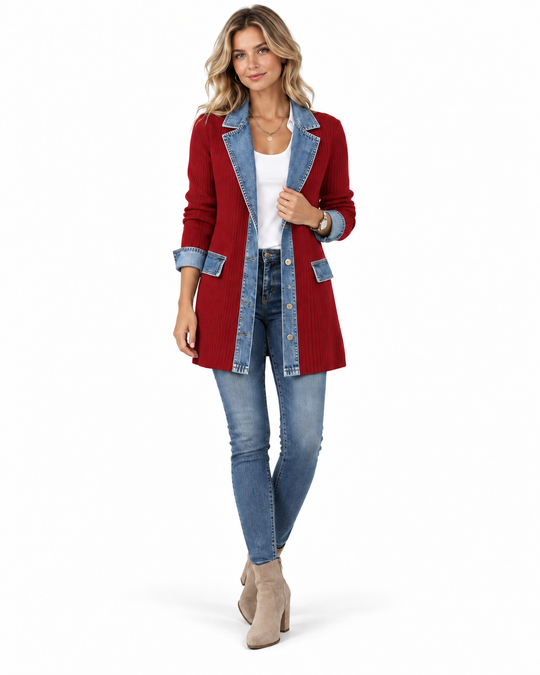 Getextureerd Jasje met Denim Contrastdetails