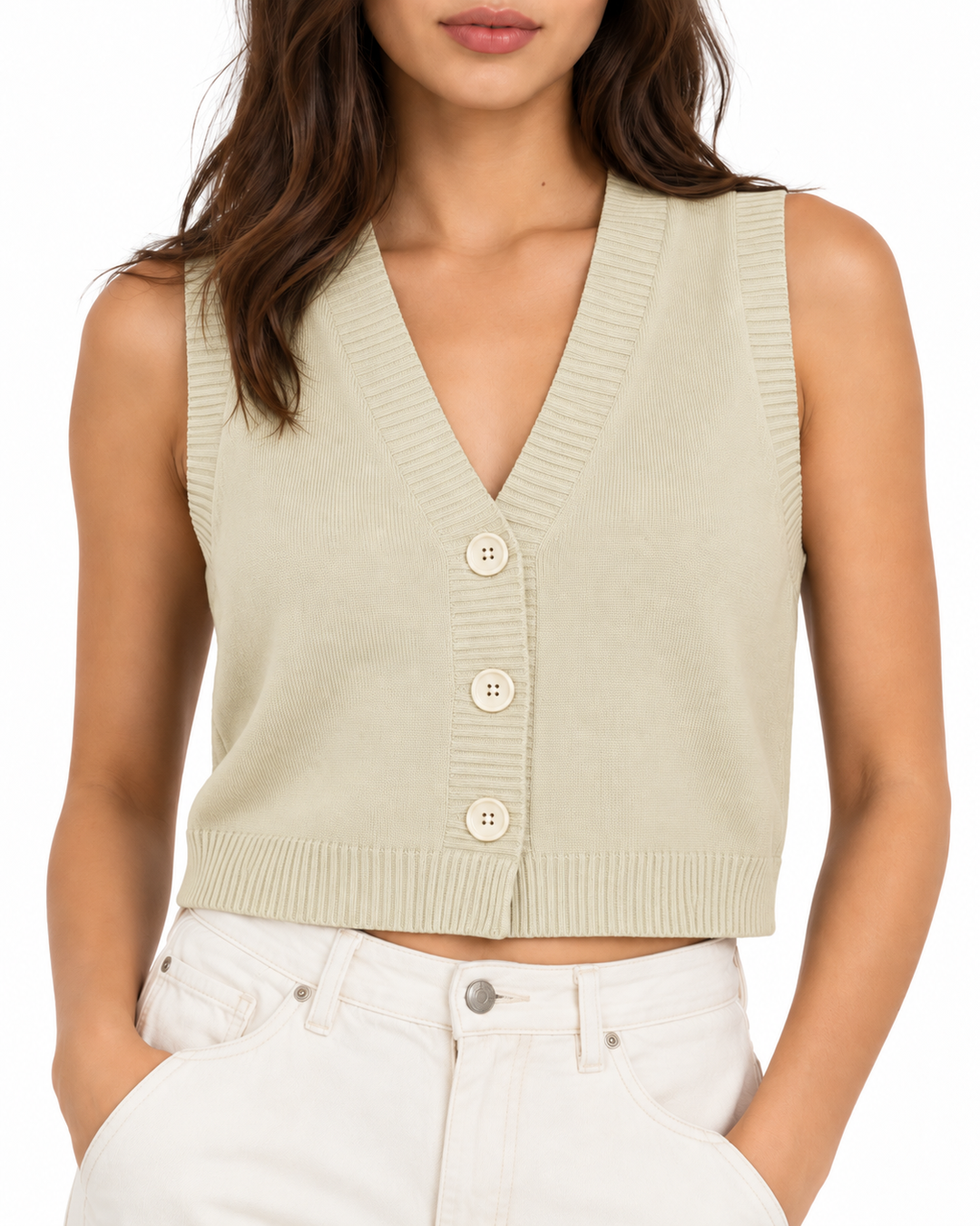 Kort gebreid gilet met knopen