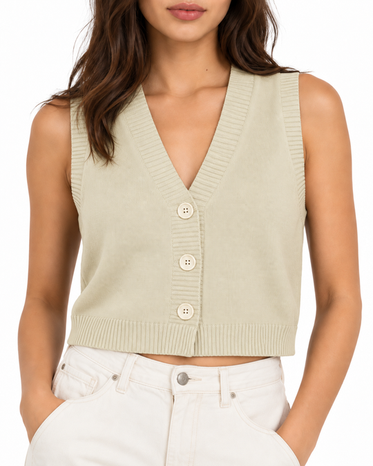 Kort gebreid gilet met knopen