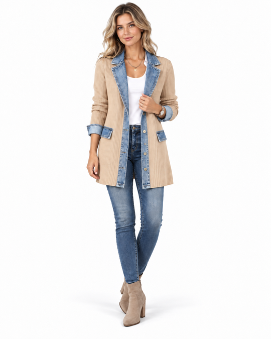 Getextureerd Jasje met Denim Contrastdetails