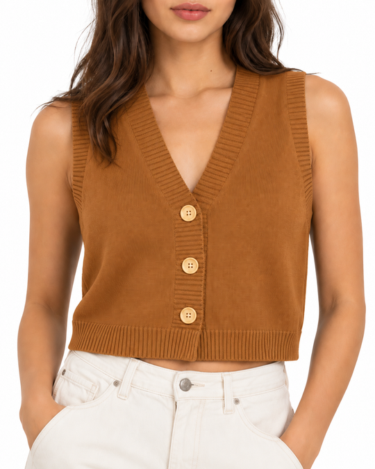 Kort gebreid gilet met knopen