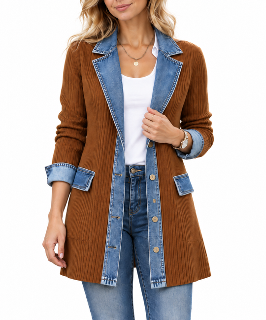 Getextureerd Jasje met Denim Contrastdetails