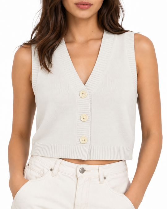 Kort gebreid gilet met knopen