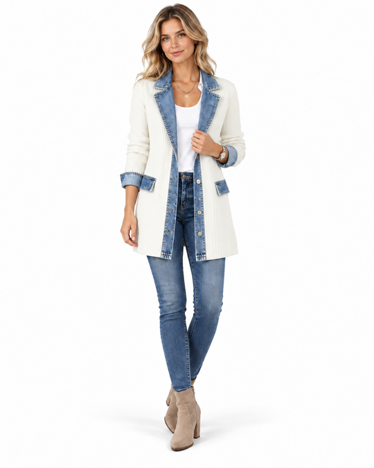 Getextureerd Jasje met Denim Contrastdetails
