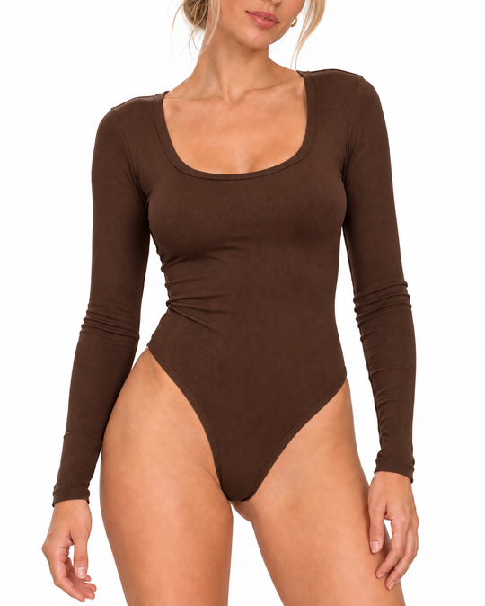 Geribbelde Bodysuit met Ronde Hals
