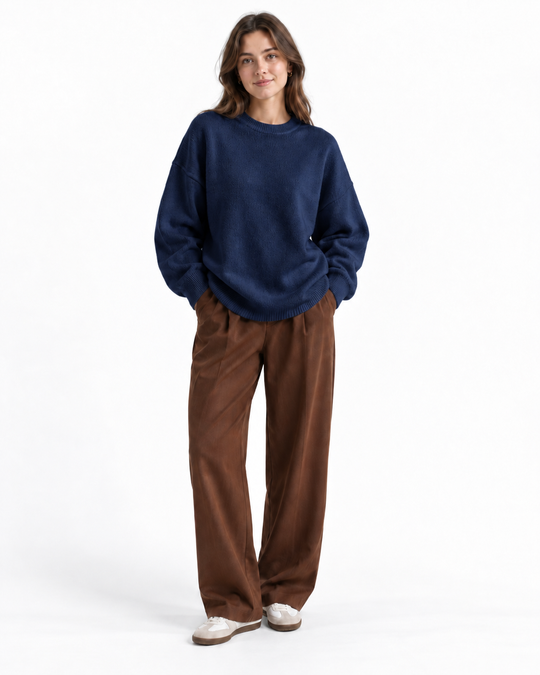 Oversized Gebreide Trui met Ronde Hals