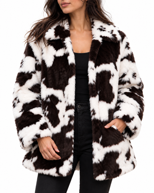 Faux Fur Jas met Koeienprint