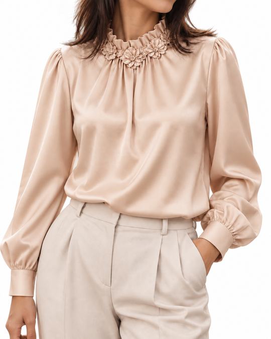 Satijnen Blouse met Bloemenkraag