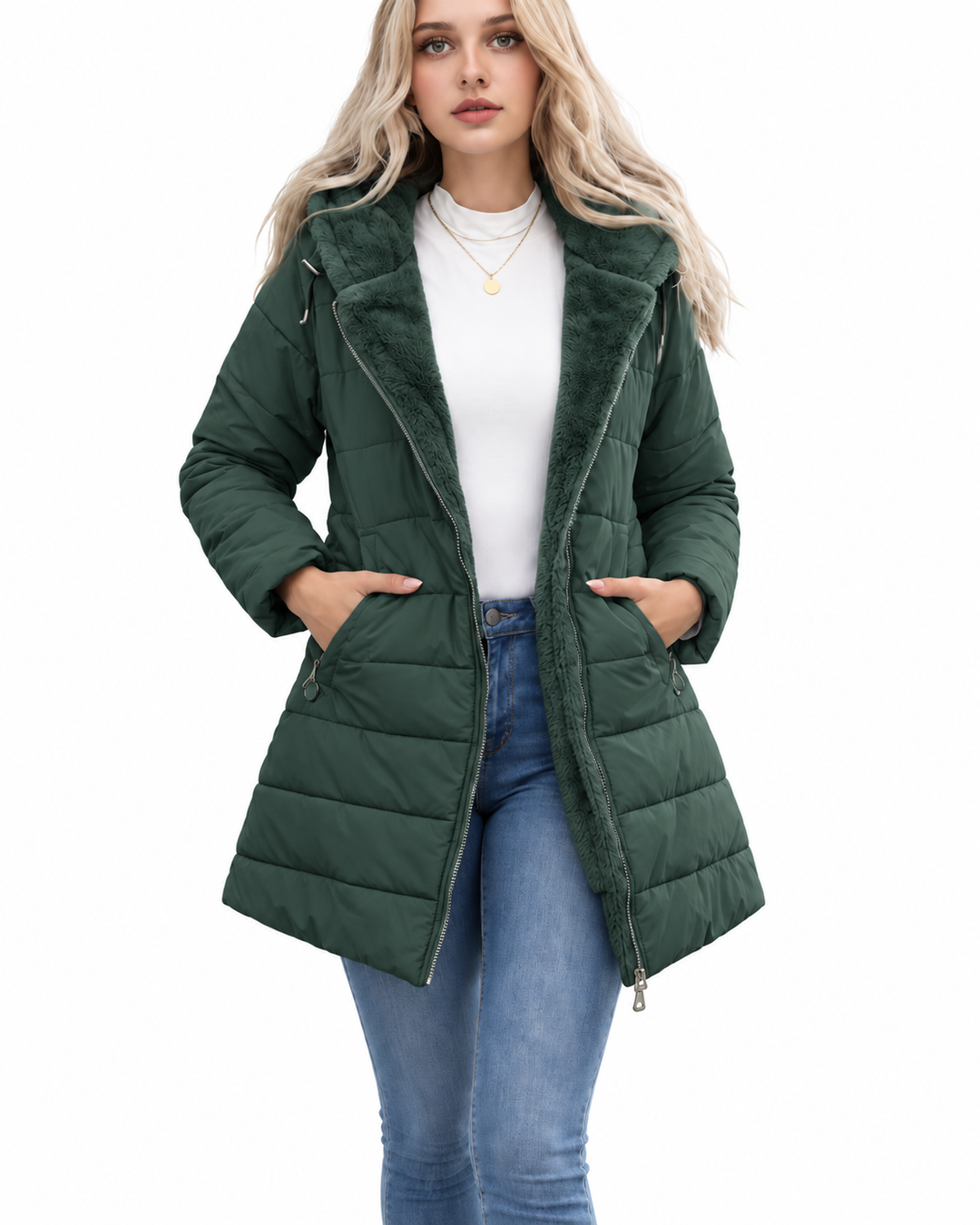 Gewatteerde Winterjas met Faux Fur Capuchon