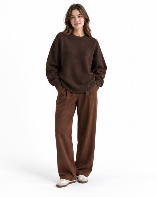 Oversized Gebreide Trui met Ronde Hals