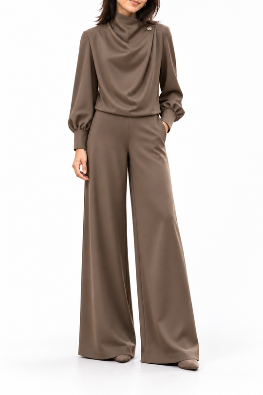 2-delige Set — Draperie-top en Wide-leg Broek