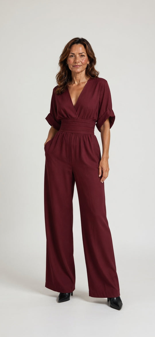Elegante effen diepe V-hals jumpsuit