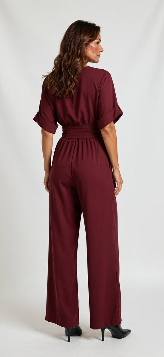 Elegante effen diepe V-hals jumpsuit