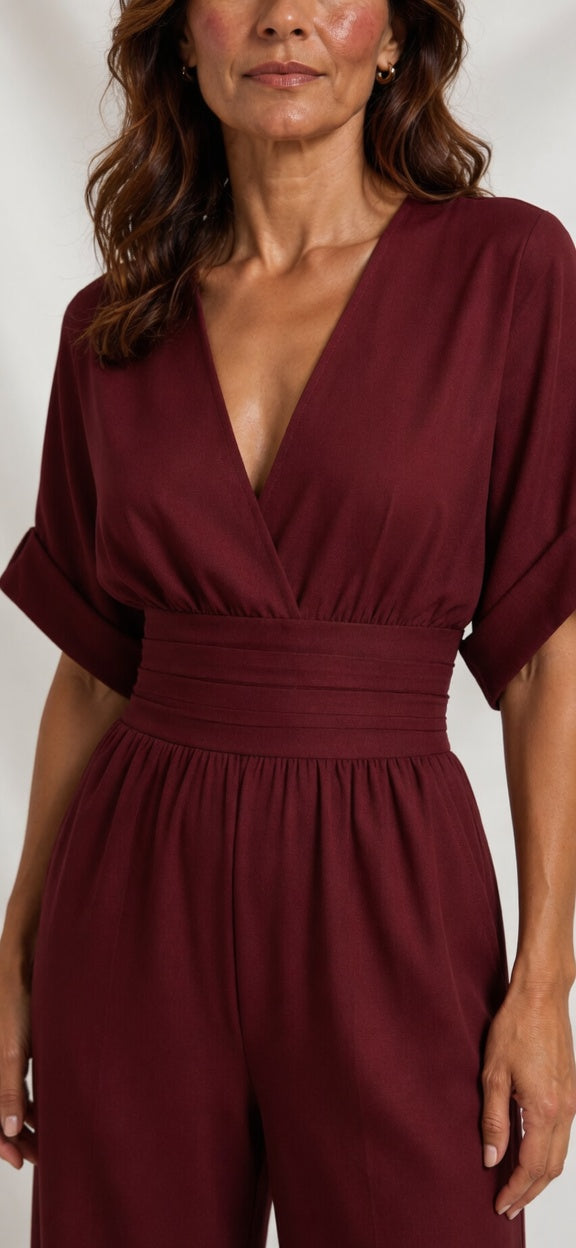 Elegante effen diepe V-hals jumpsuit