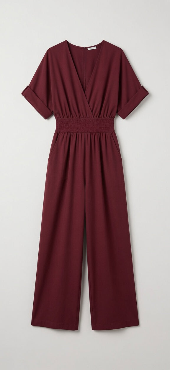 Elegante effen diepe V-hals jumpsuit