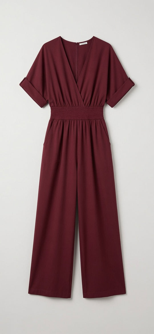 Elegante effen diepe V-hals jumpsuit