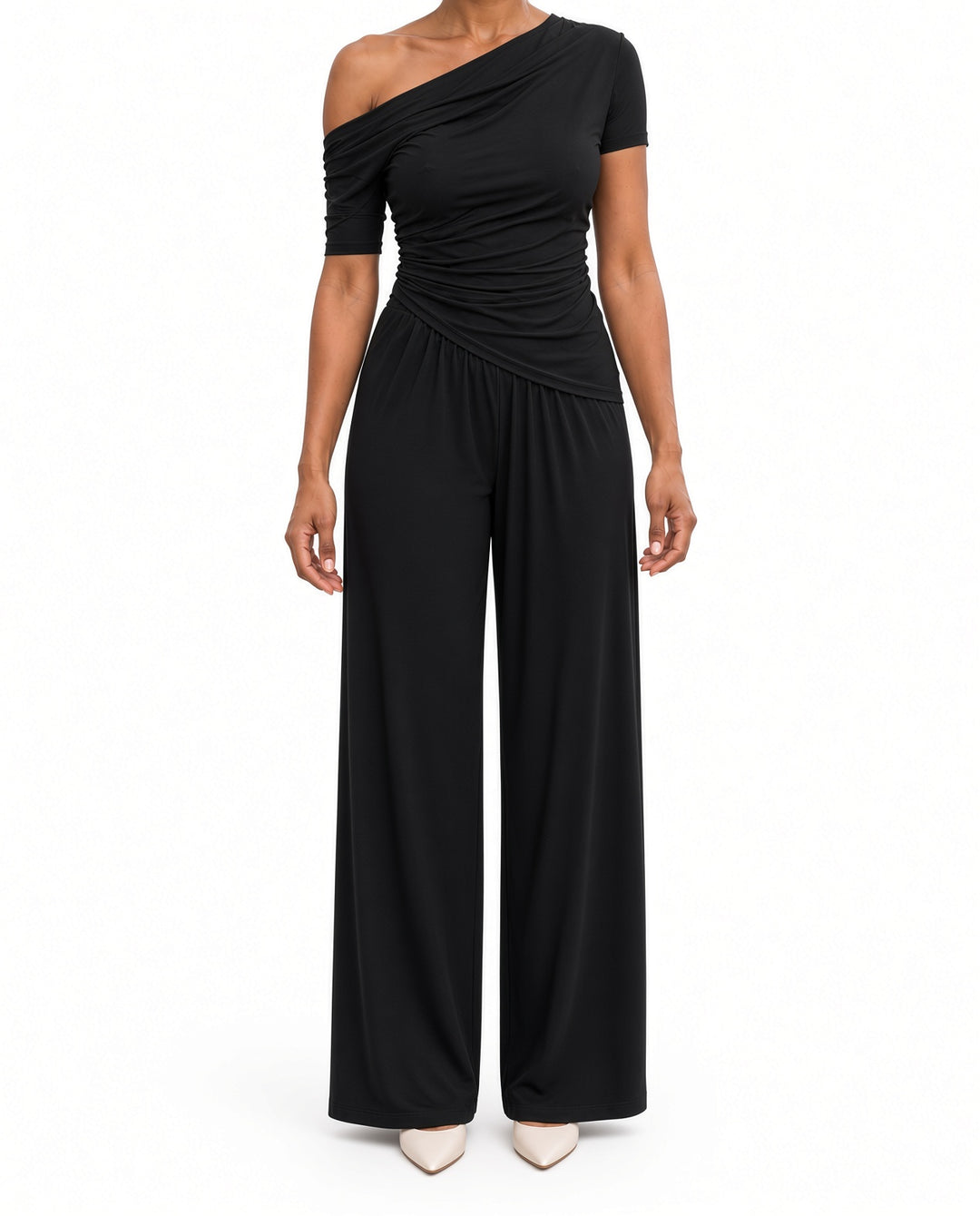 2-delige Set — One-shoulder Top en Wijde Broek