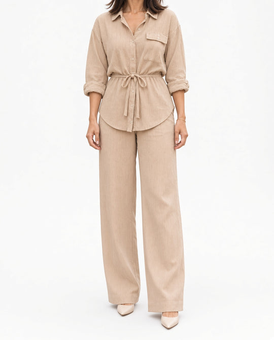 Getextureerd Overhemdblouse en Wijde Broek